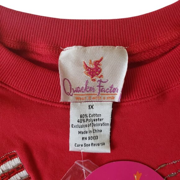 Quacker Factory Sweatshirt Women's Plus 1X July 4th Americana Embroidery Beads - Picture 4 of 4